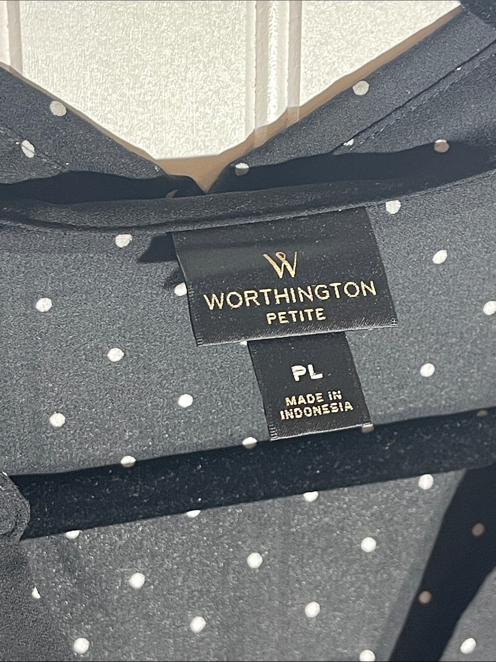 Worthington Petite Black with White Polka Dots Blouse